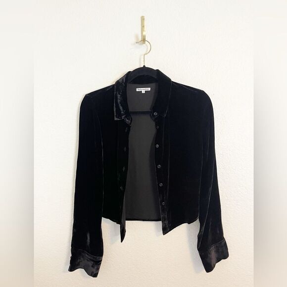 Reformation Cam black Velvet cropped Top jacket S edgy grunge punk minimalist S - Picture 3 of 6